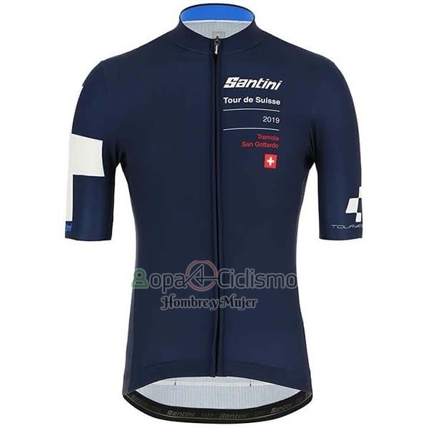 Tour de Suisse Ropa Ciclismo Culotte Corto 2019 Hombre Mangas Cortas APagado Azul Blanco